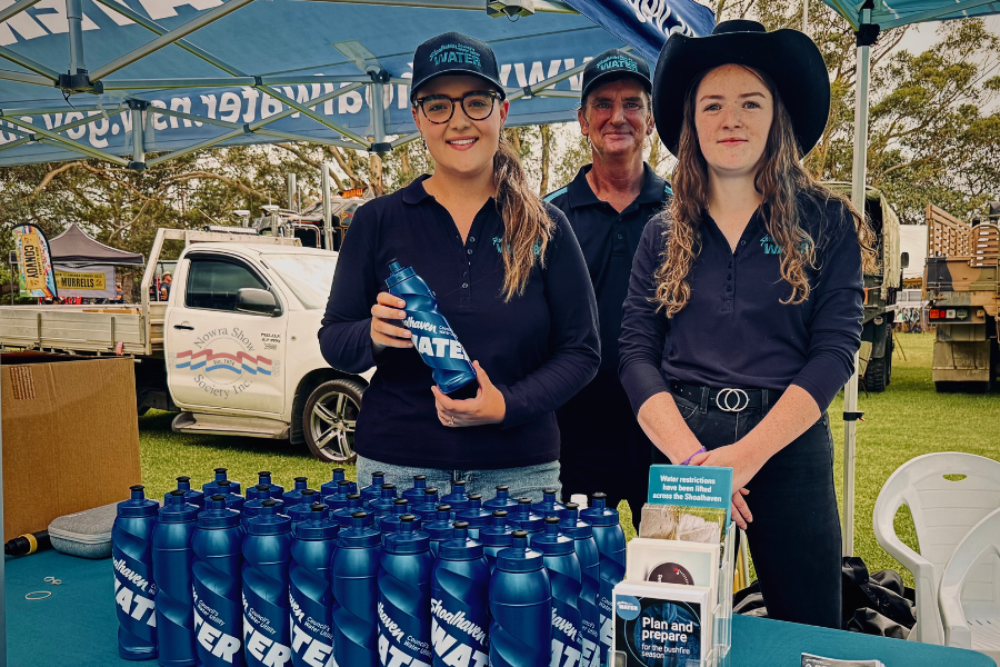 Shoalhaven Water staff handing out drink bottles